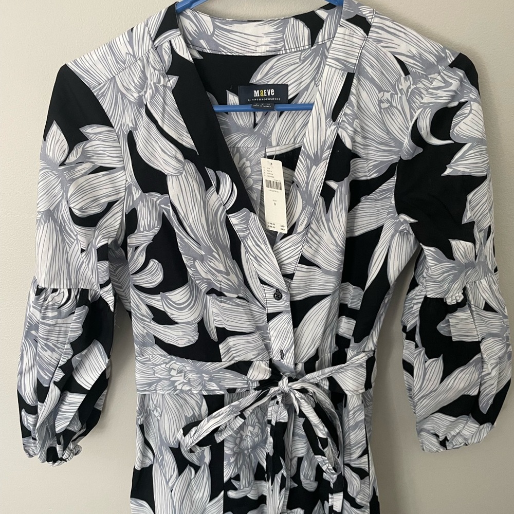 Anthropologie Maeve flower patterned blue dress (navy/light blue) size 0, NWT